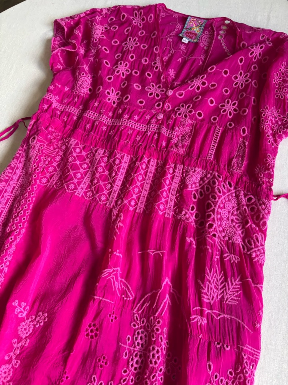Johnny Was Olympic Patchwork Maxi Dress Hot Pink Cotton Size S - Picture 4 of 9
